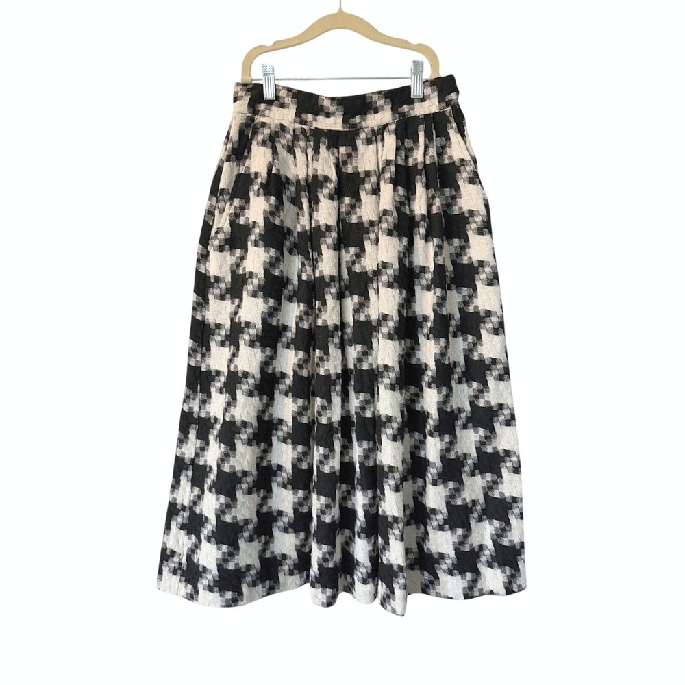 Vintage Norton & Company Houndstooth Midi Skirt w/ Pockets Women XS Office Siren